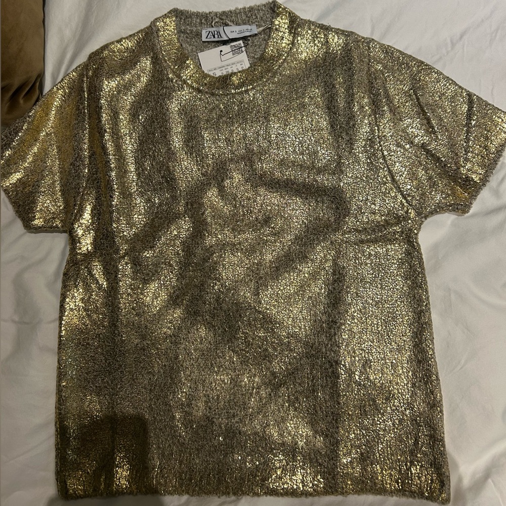Zara gold knit short sleeve size small